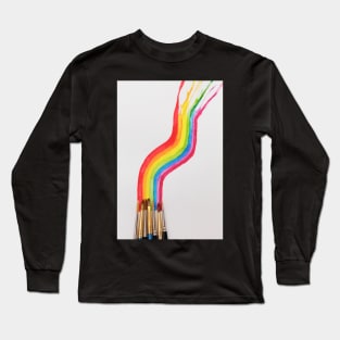 Watercolored rainbow swirl and brushes Long Sleeve T-Shirt